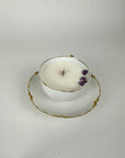 Lavender - Organic Soy Wax Candle, Vintage Teacup and Saucer with Gold Accents