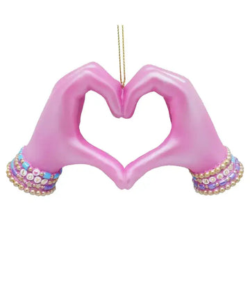 5" Resin Pink Heart Hand Ornament