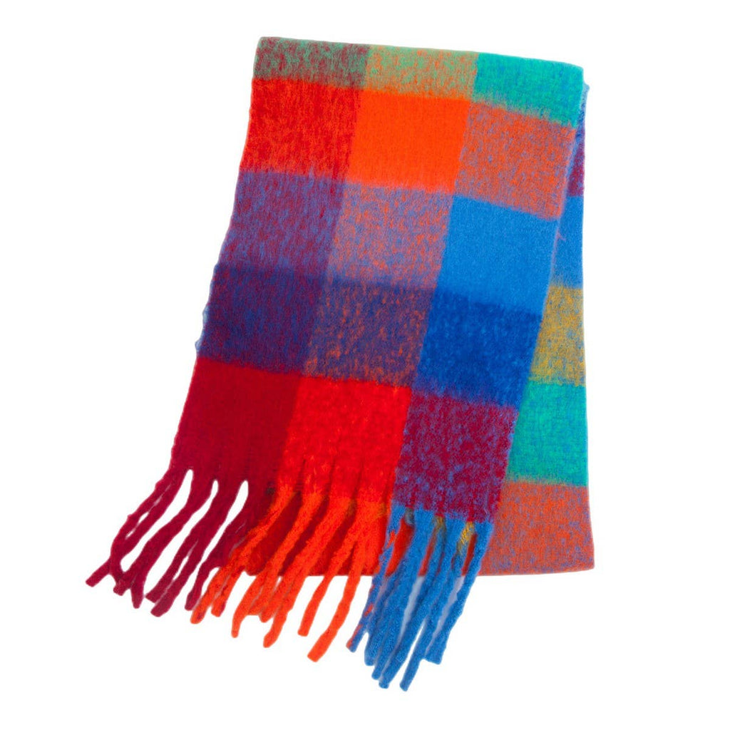 Rainbow Plaid Fuzzy Scarf