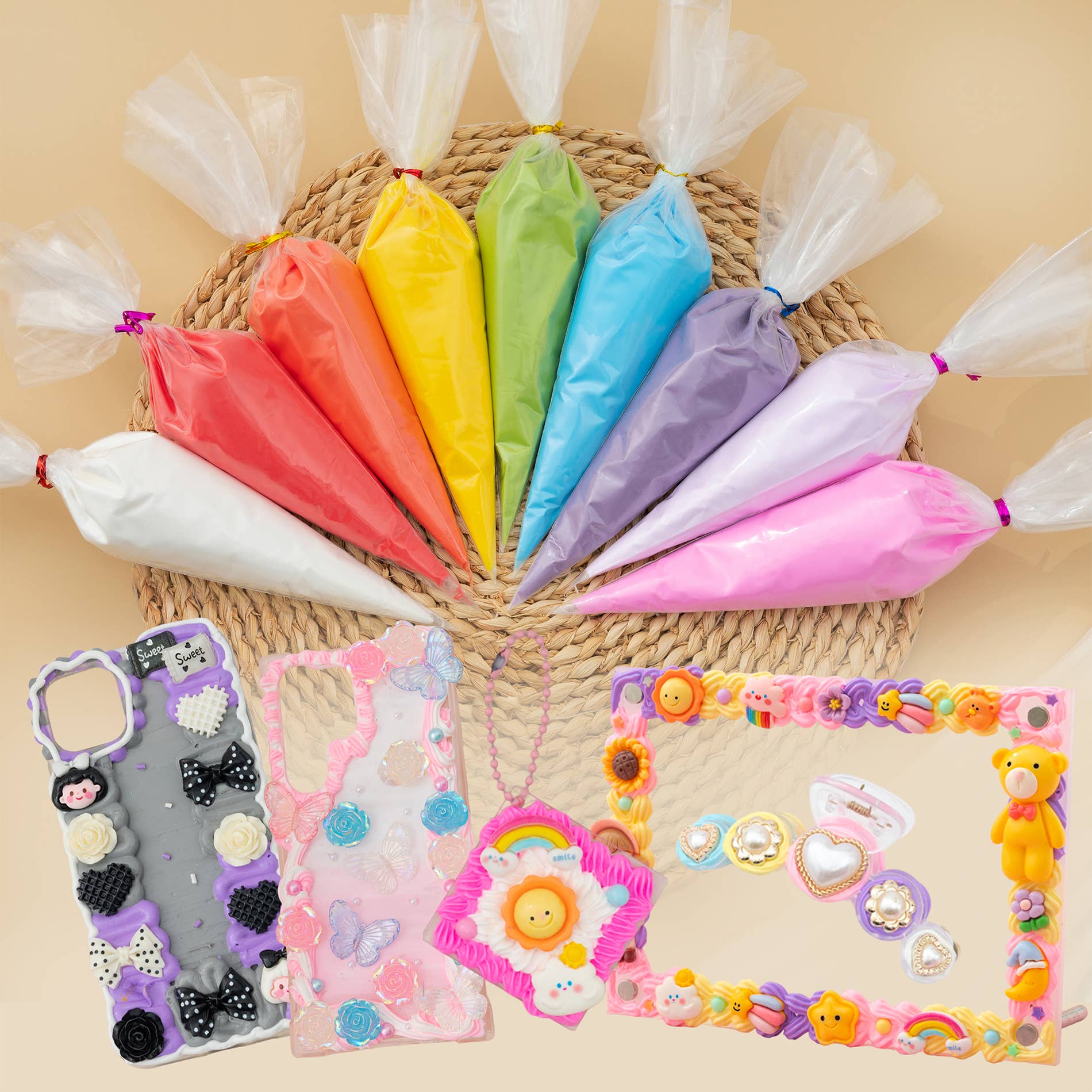 Rainbow Decoden Cream Set, Fake Whipped Cream Glue For DIY
