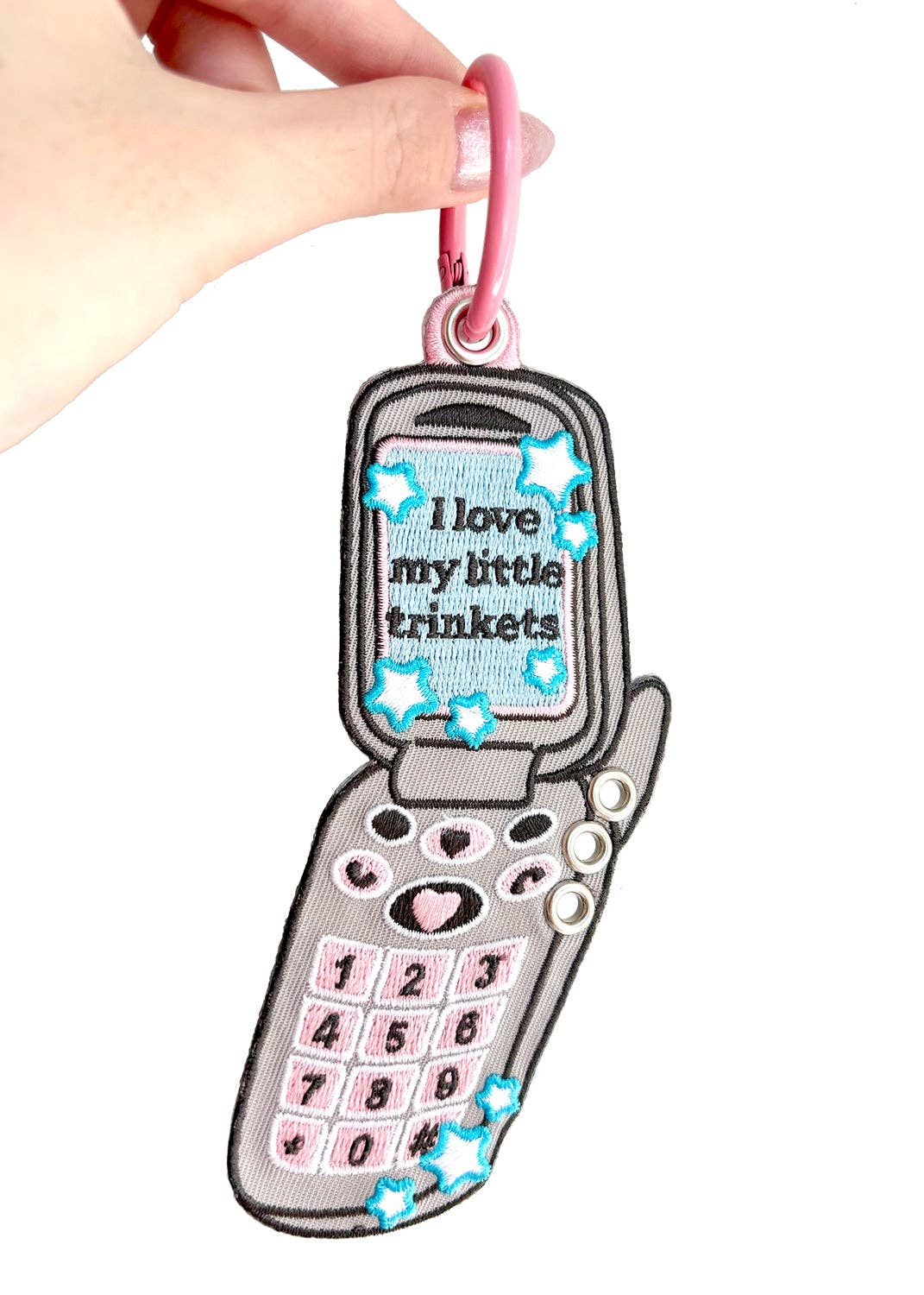 Y2K Flip Phone Trinkets Embroidered Keychain