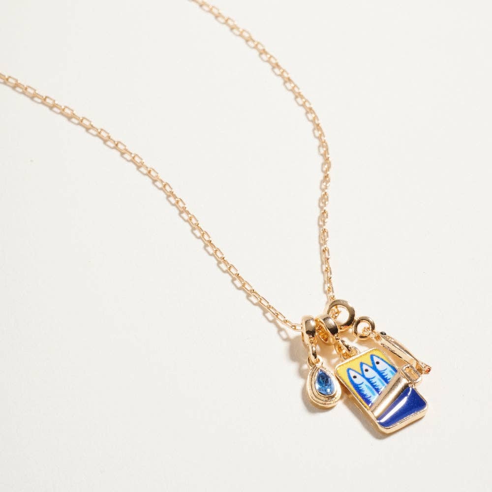 18 Inch Sardine Can Fish Stone Charms Necklace