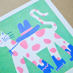 Cowboy Cat Square Riso Print
