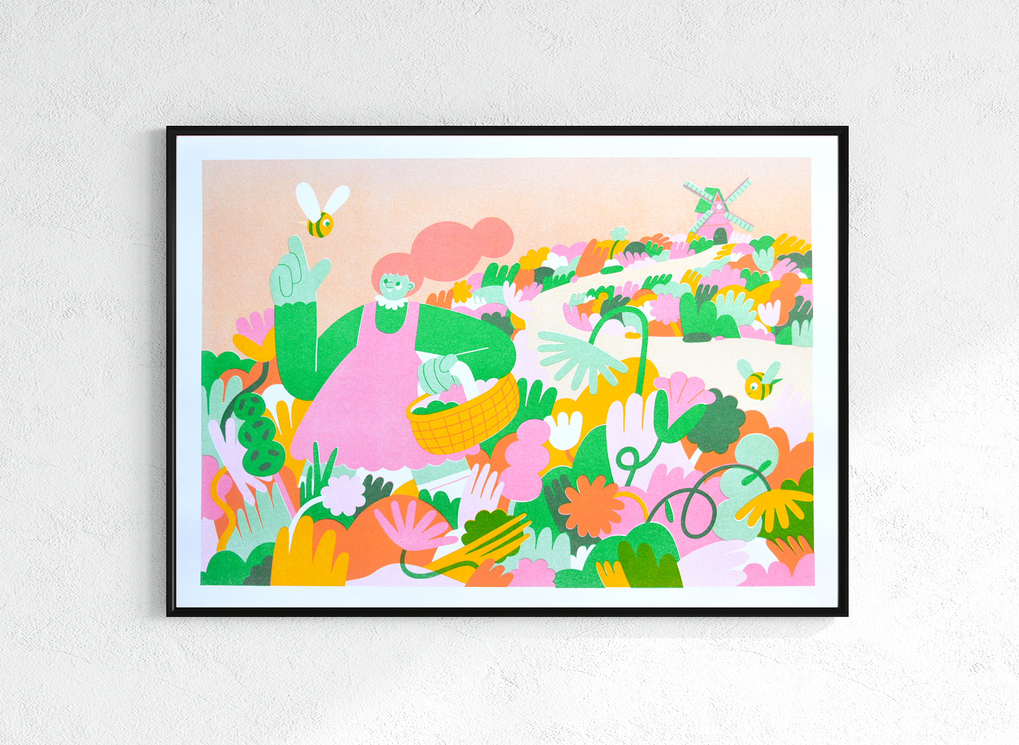 Bee Fields A3 Risograph Print