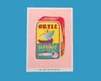 A risograph print of a can full of sardinas