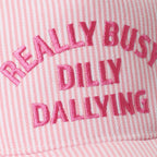 REALLY BUSY DILLY DALLYING Embroidered Seersucker Stripe Hat