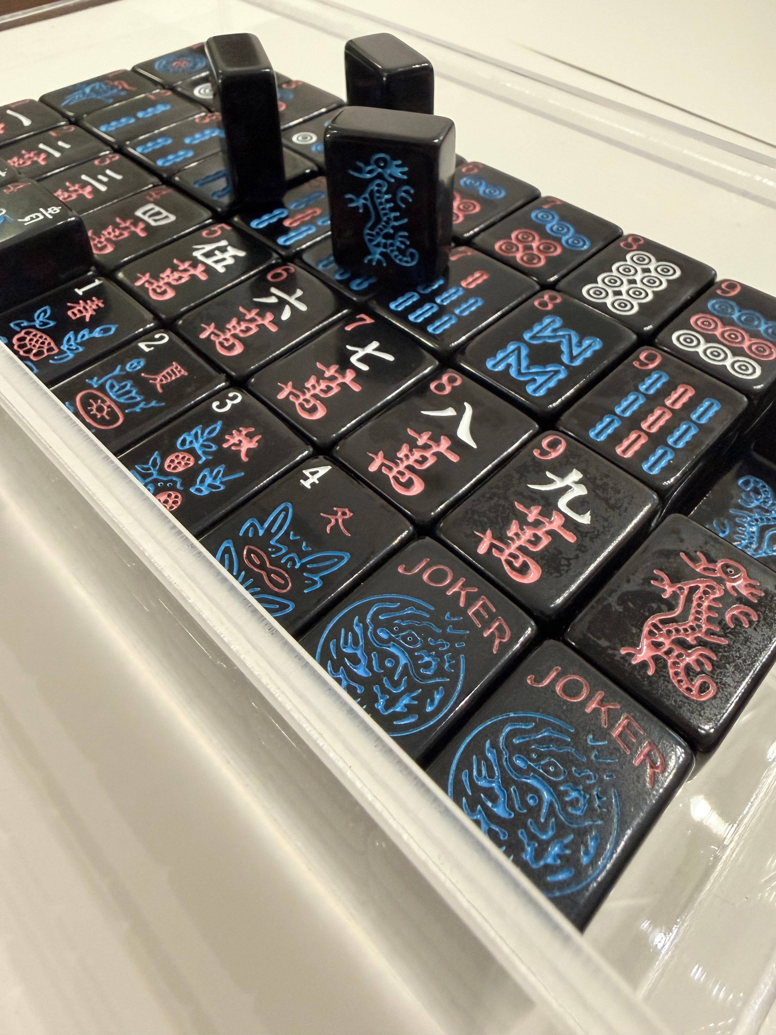 Black Mahjong Tiles - Neon Shadow – American Mahjong Tile Set (166 Tiles)