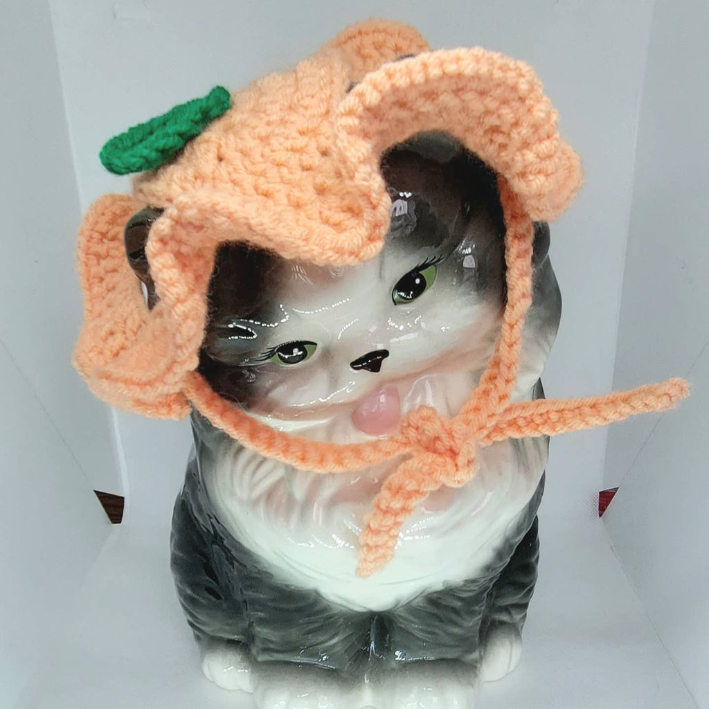 Crochet Peach Hat - Cat Bonnet - Pet Hat