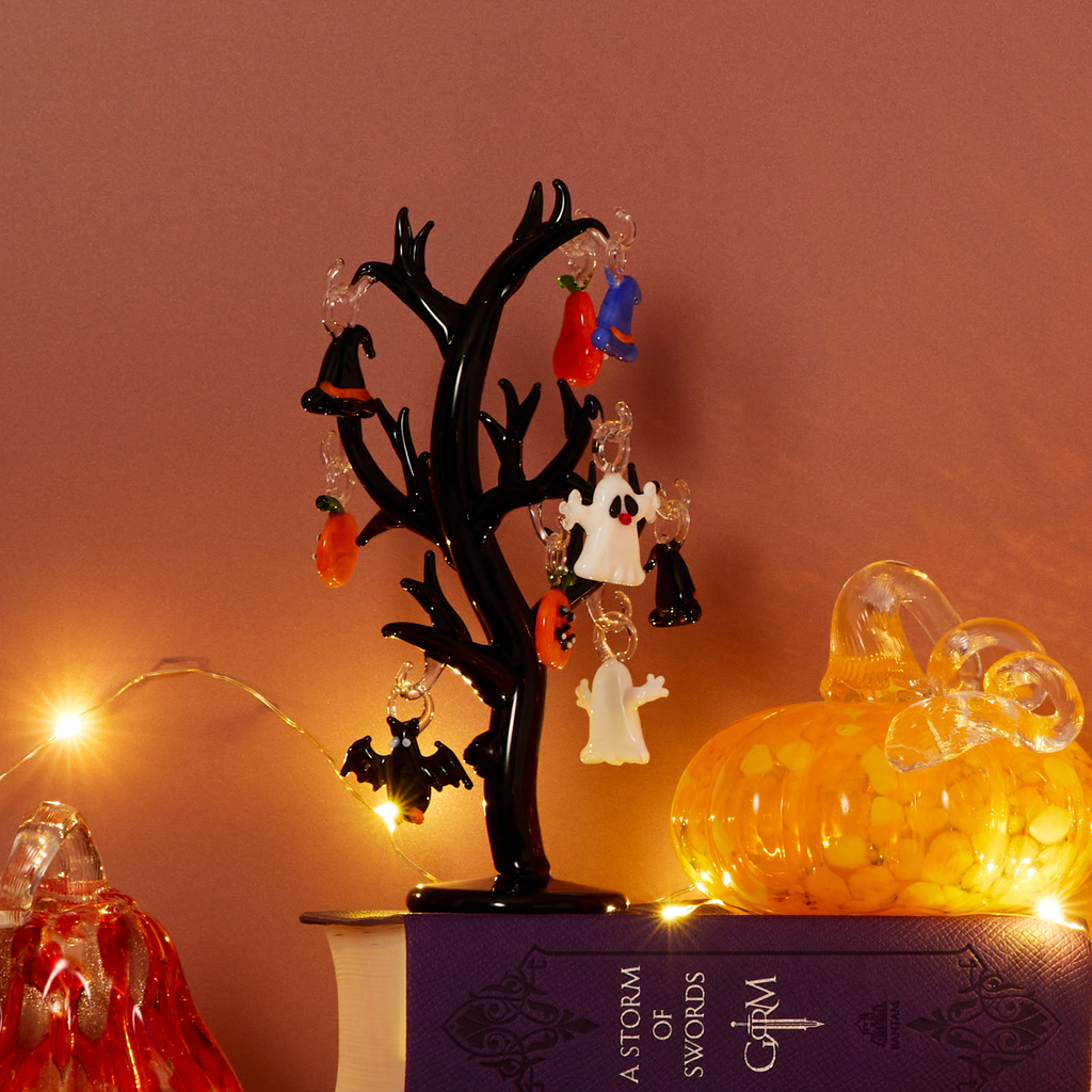 Halloween Glass Tabletop Tree with Ornaments