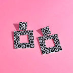 Retro Flower Square Earrings - Black/White