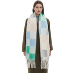 Green Tassel Plaid Scarf