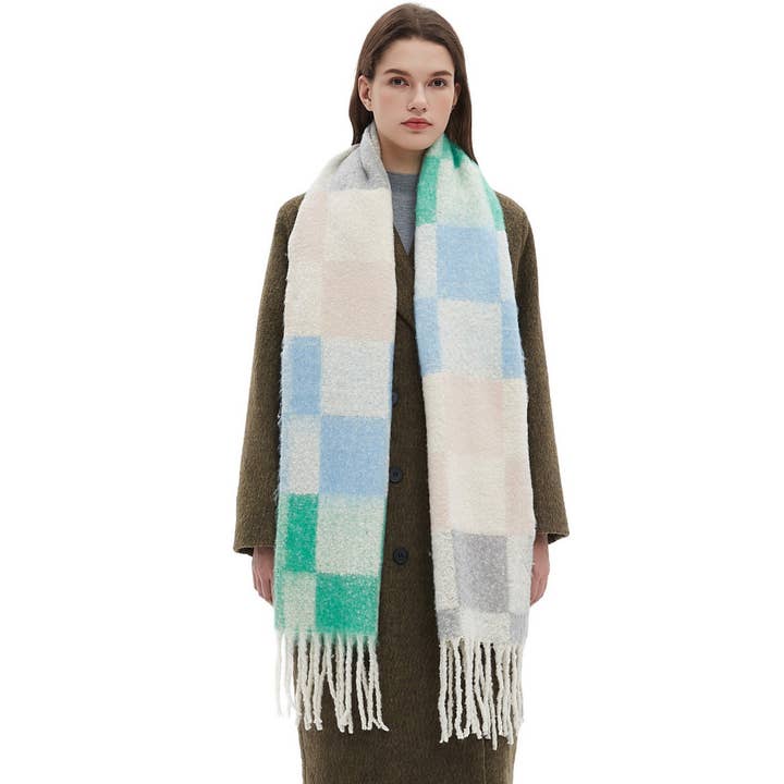 Green Tassel Plaid Scarf