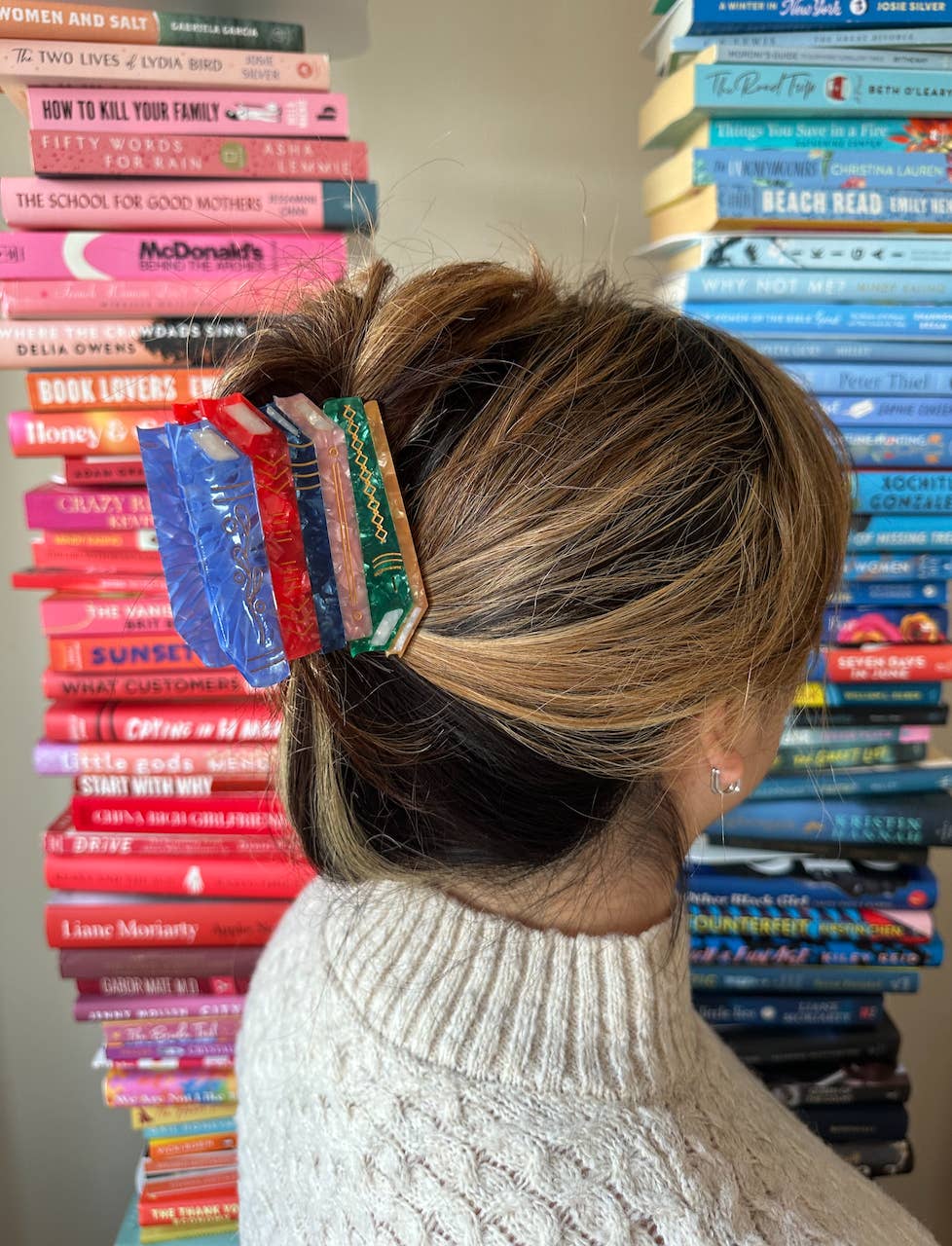 Hand-painted Book Stack Claw Hair Clip