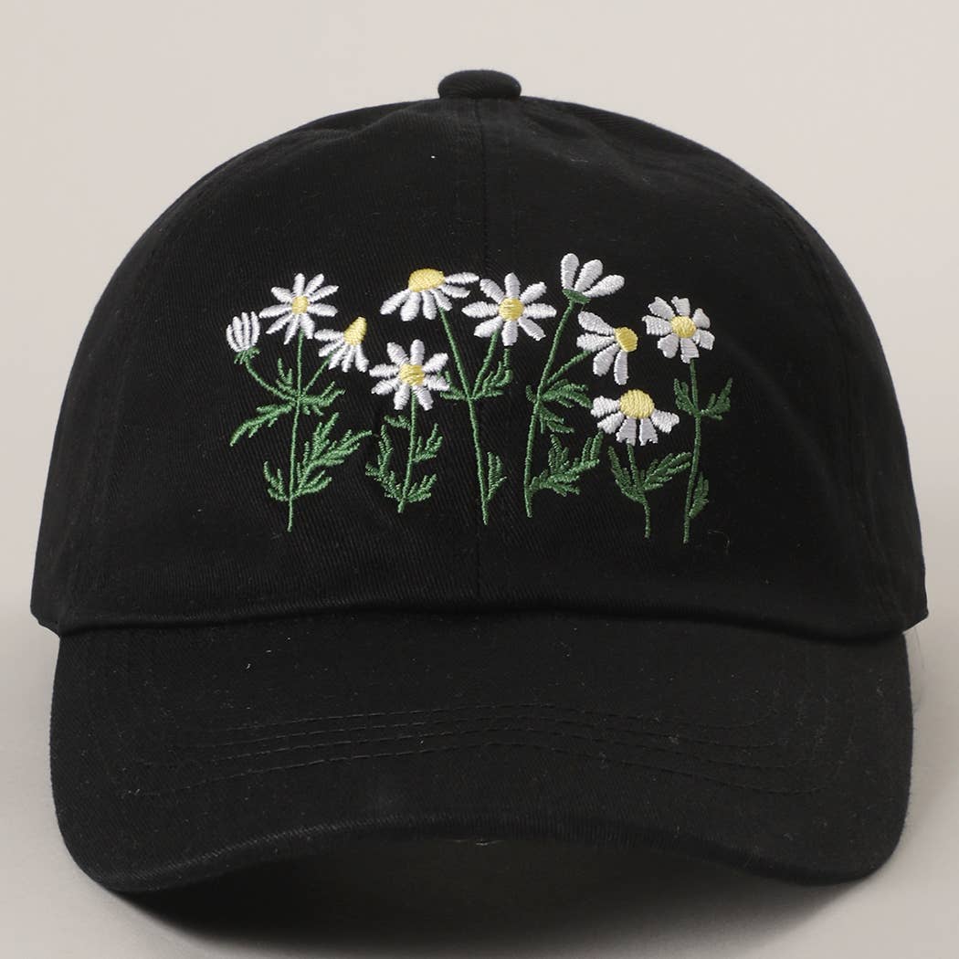 Daisy Bloom Embroidered Cotton Baseball Cap
