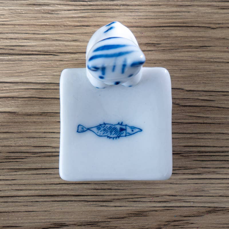 Cat and Fish Porcelain Chopsticks Rest 1.75"L