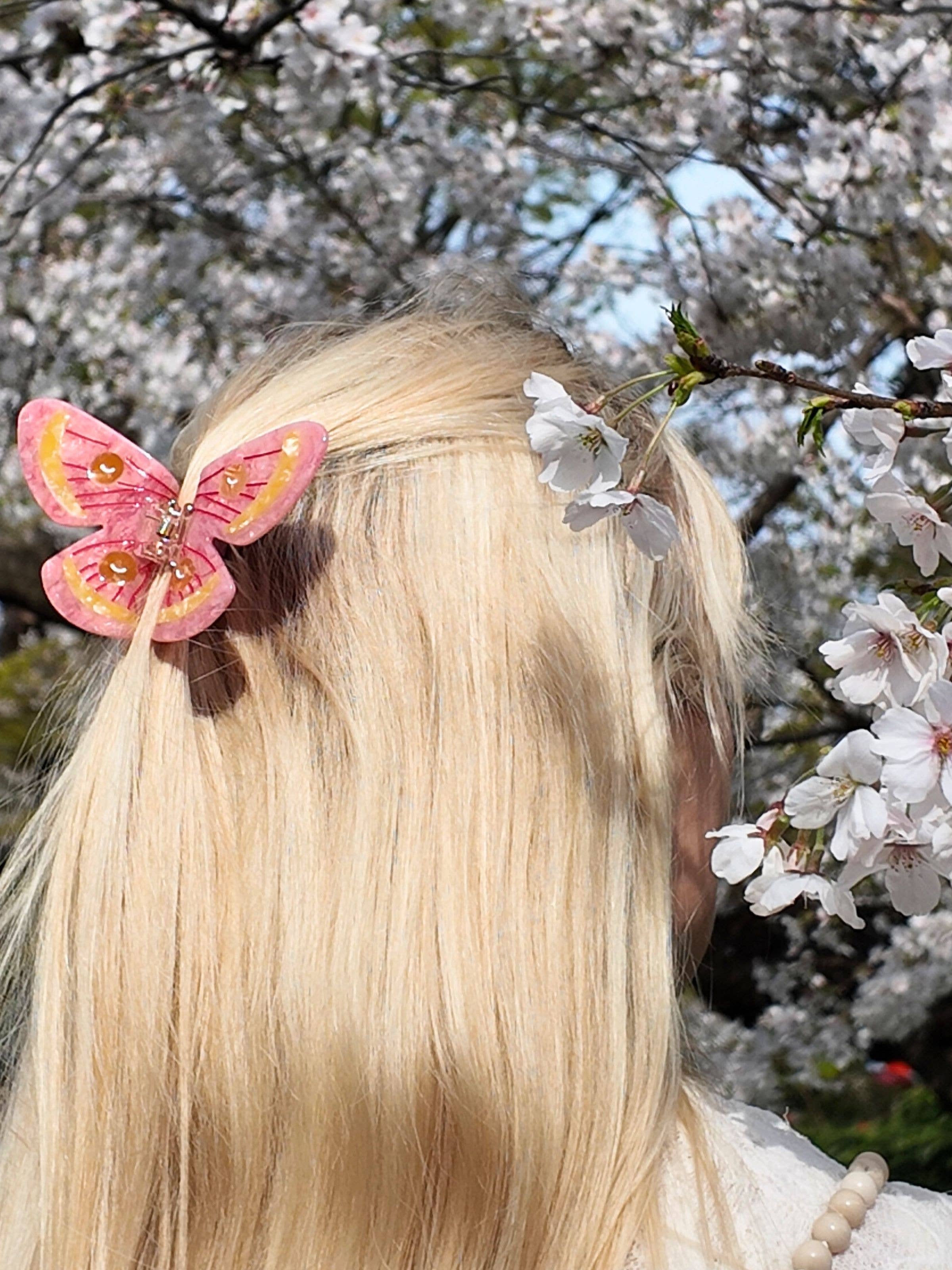 Hand-painted Emperor Silk Moth Claw Hair Clip
