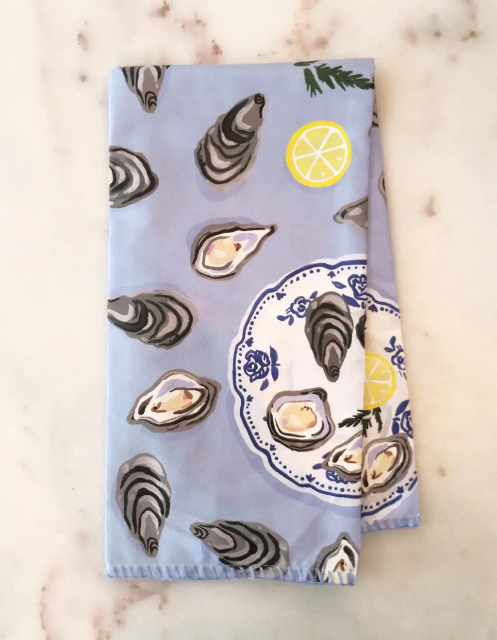 Oysters Cotton Tea Towel with Embroidered Detail