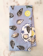 Oysters Cotton Tea Towel with Embroidered Detail