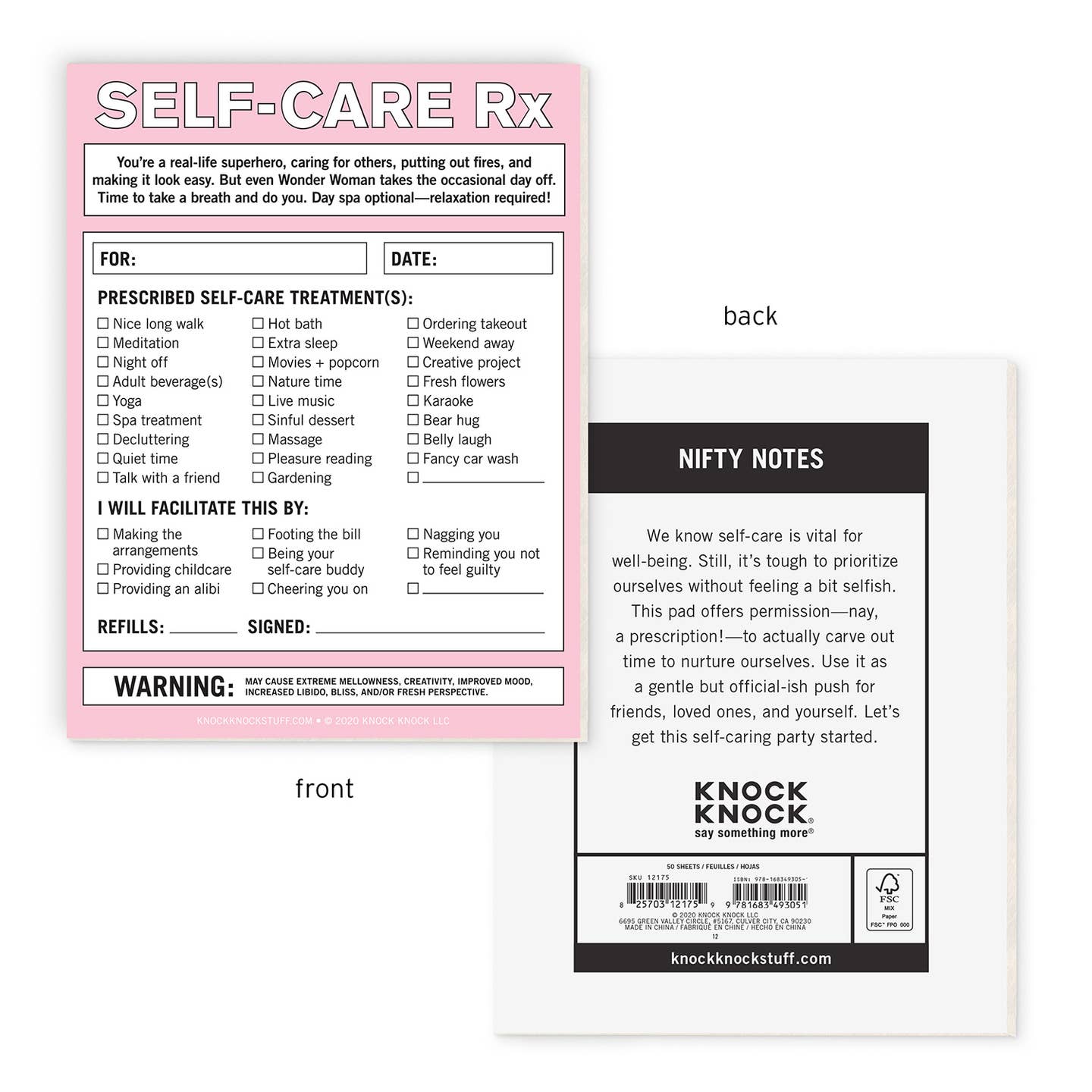 Self Care RX Note Pad