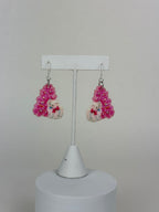 Pink Tree Cats - Holiday Earrings