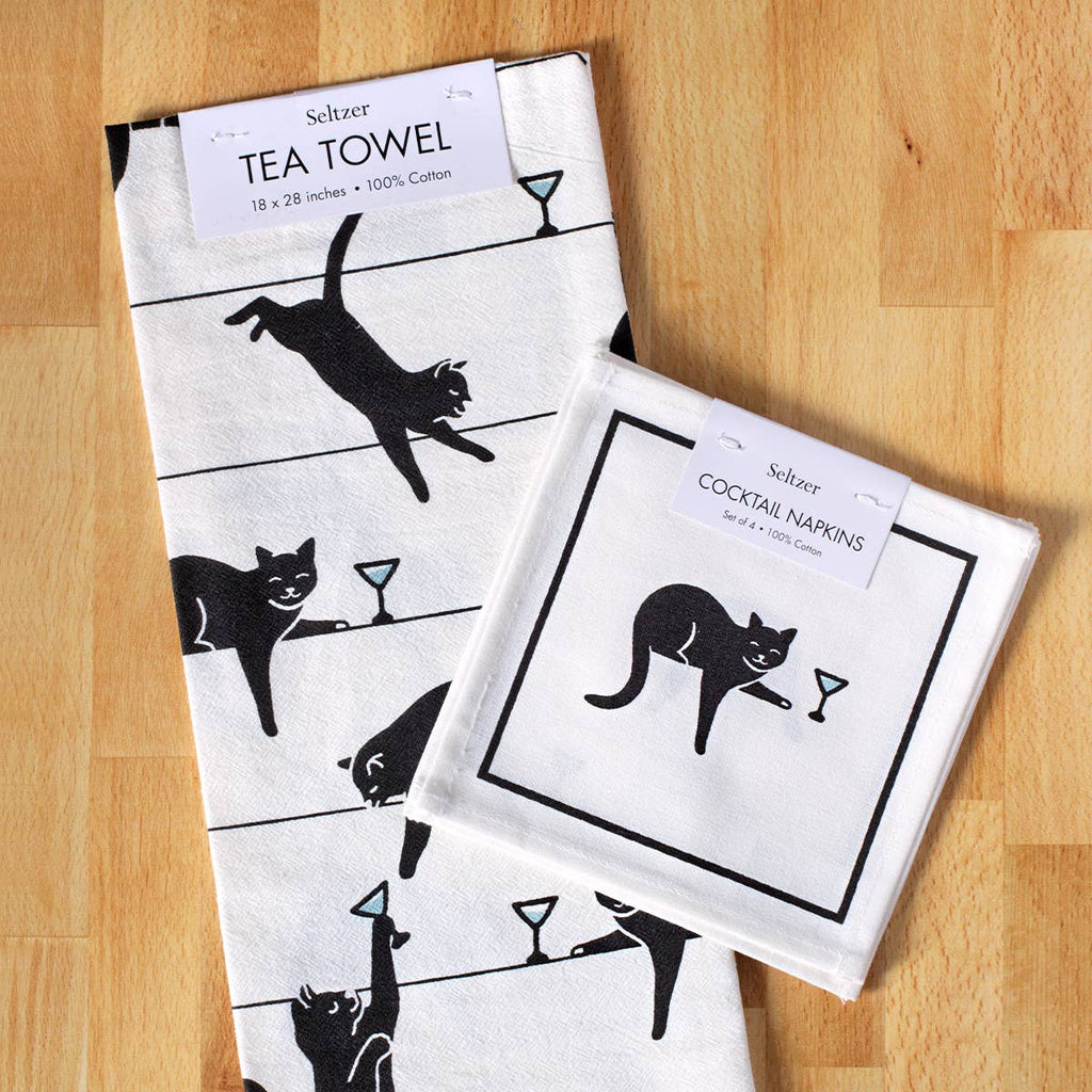 Black Cat Martini Tea Towel