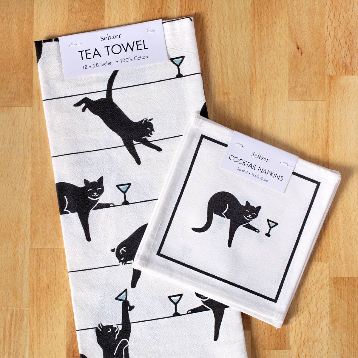 Black Cat Martini Tea Towel