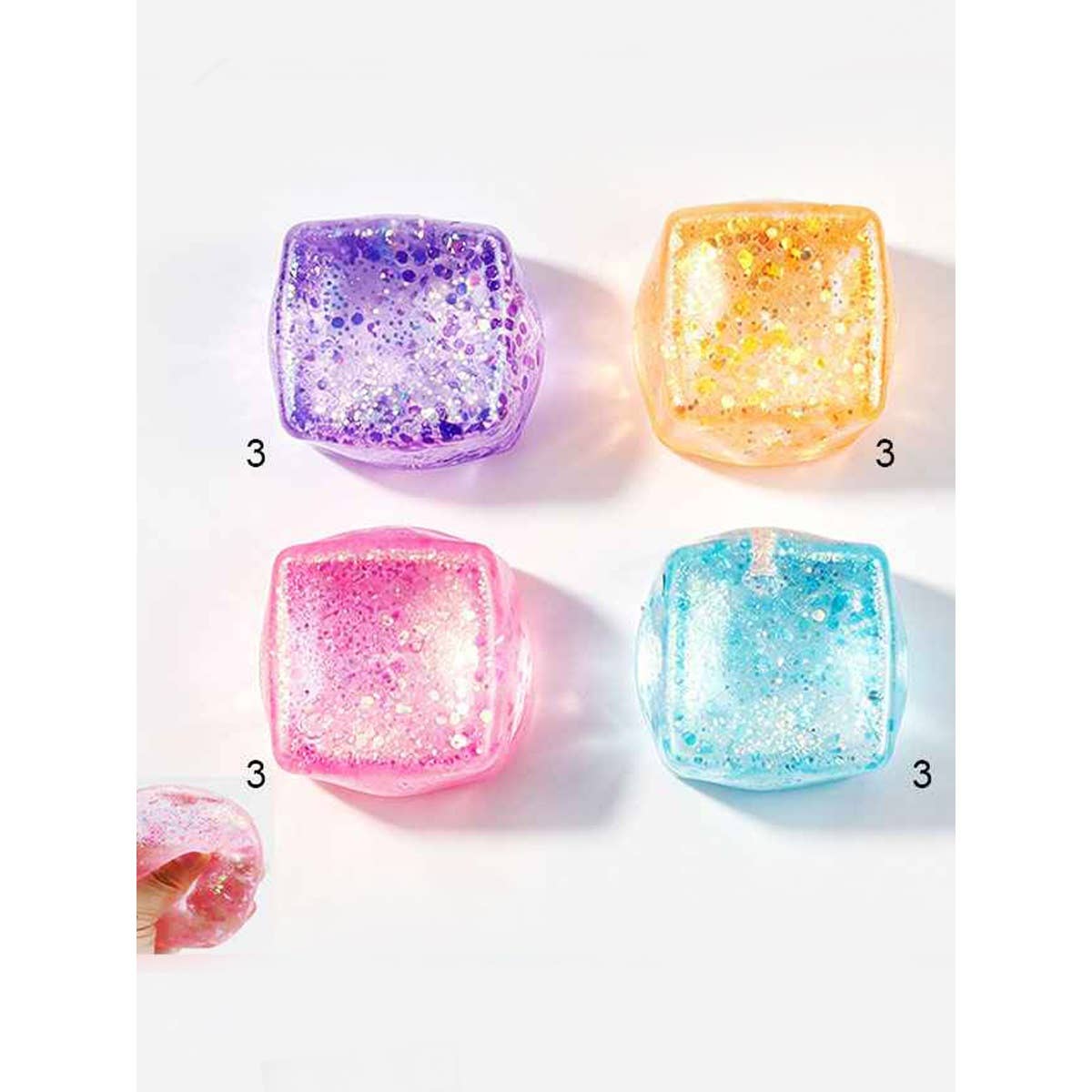 Viral Glitter Ice Cube Squishy Toy