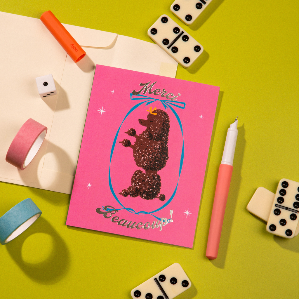 Merci Beaucoup Poodle – Foil Thank You ✿ Appreciation Card