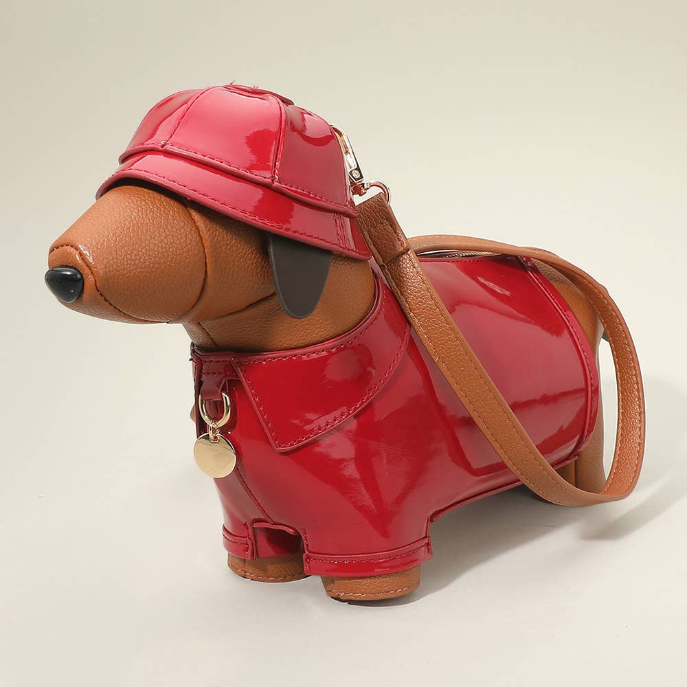 Faux Leather Raincoat Puppy Crossbody Bag