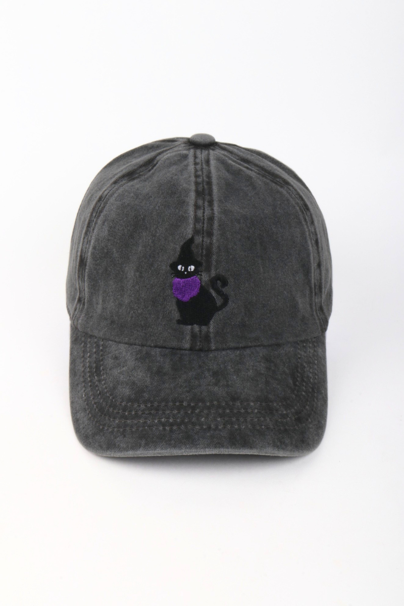 HALLOWEEN Cat with Witch Hat Embroidered Baseball Cap