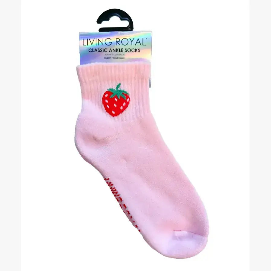 Classic Ankle Socks w/ Ribbed Tubing - Strawberry