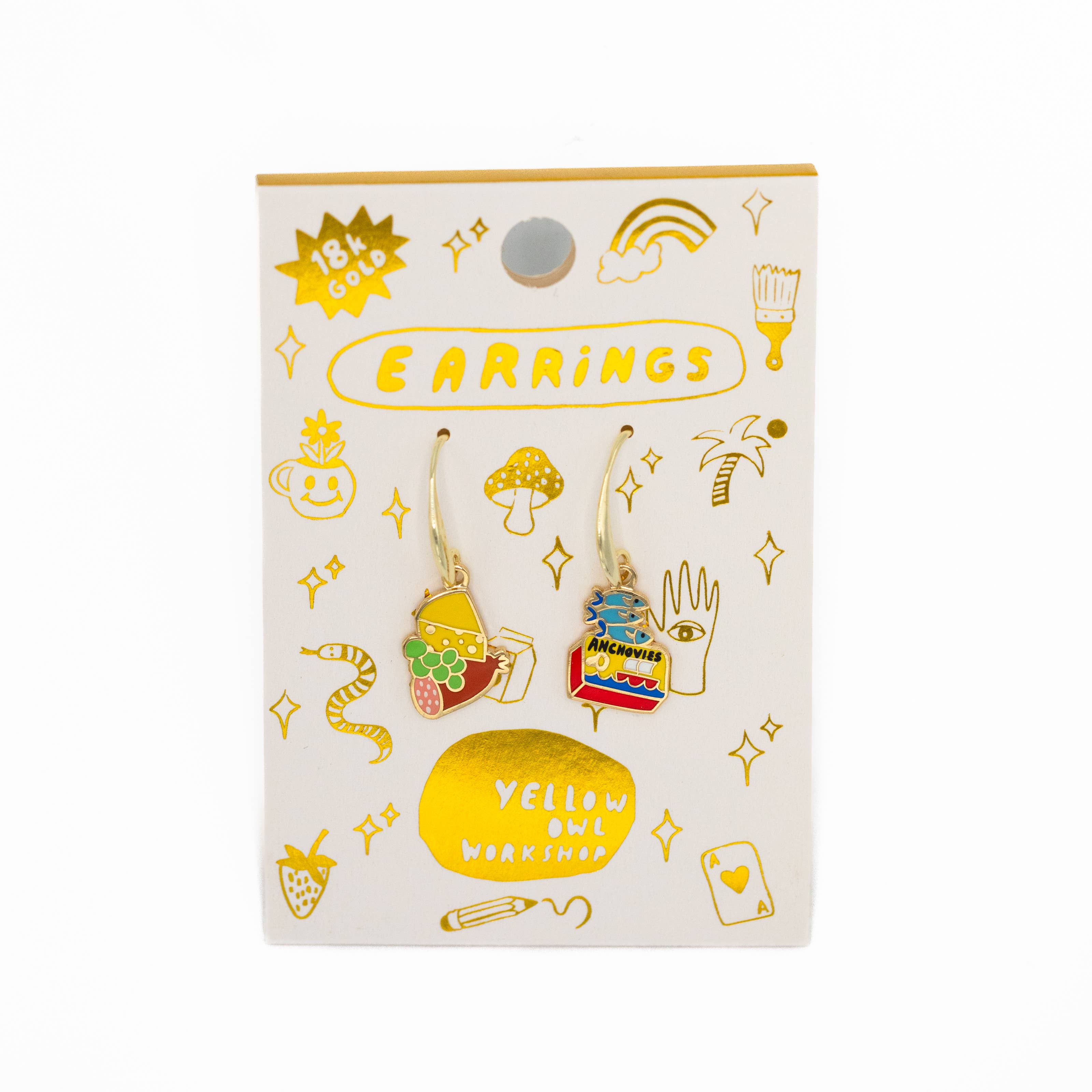 Charcuterie & Fish Earrings - Gold Tin Fish Cheese Jewelry