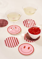Pink and Maroon Striped Coaster - Set of 4
