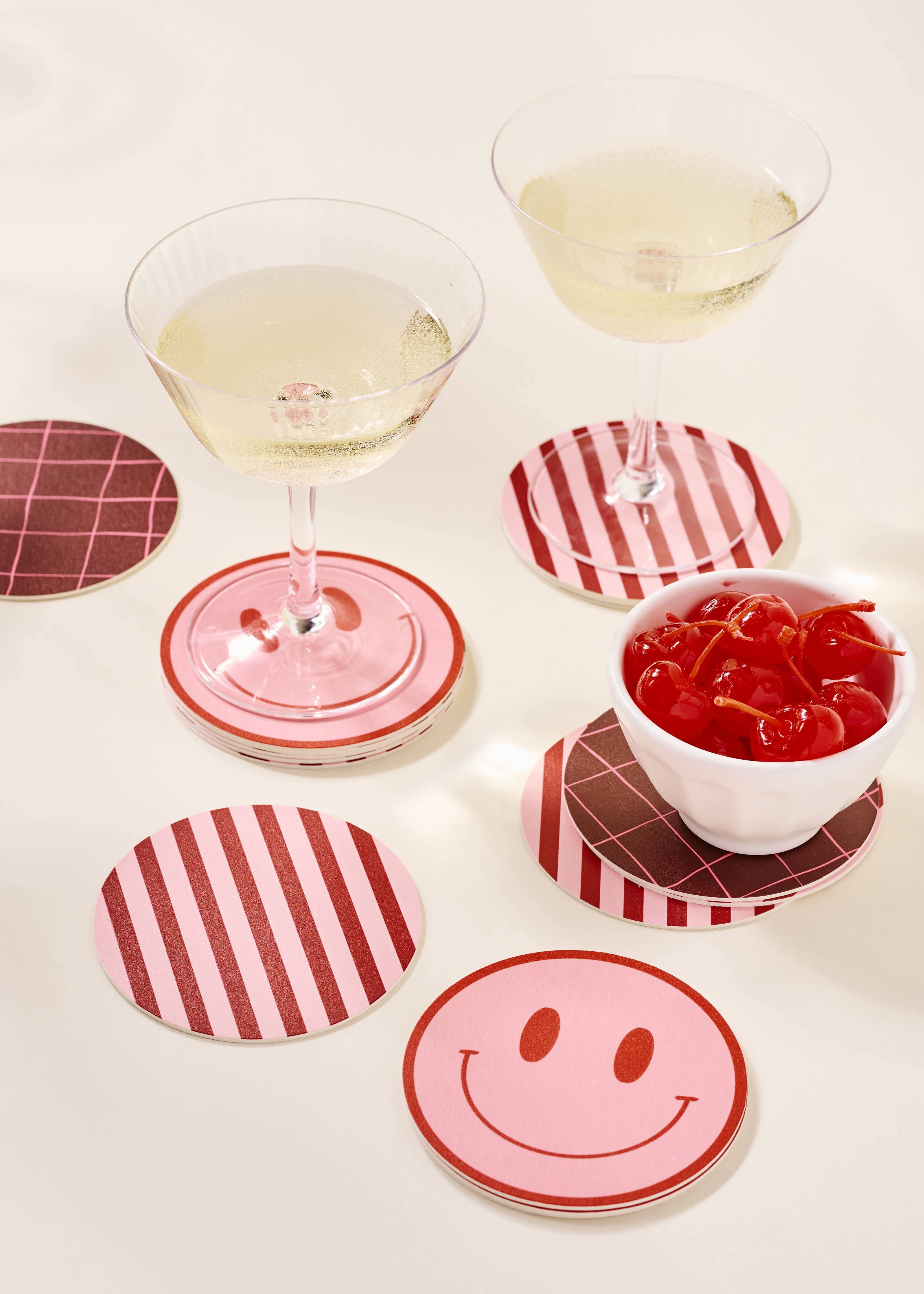 Pink and Maroon Striped Coaster - Set of 4
