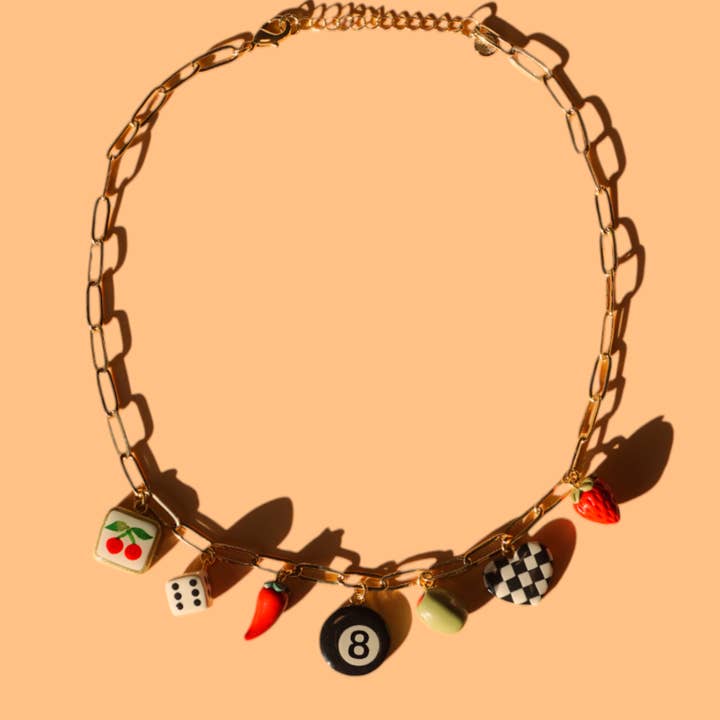 Multi-Charm Paperclip Necklace "On A Hot Streak"