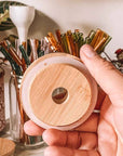 Bamboo Lid For Can Shaped Glass