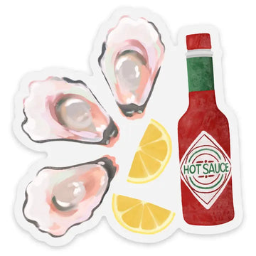 Clear Oysters & Hot Sauce Sticker, 3x2.88in