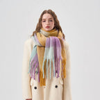 Rainbow Colorblock Fringed Cashmere Scarf