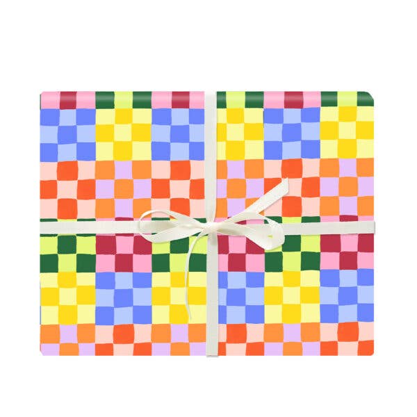 Rainbow Check Gift Wrap - Roll of 3