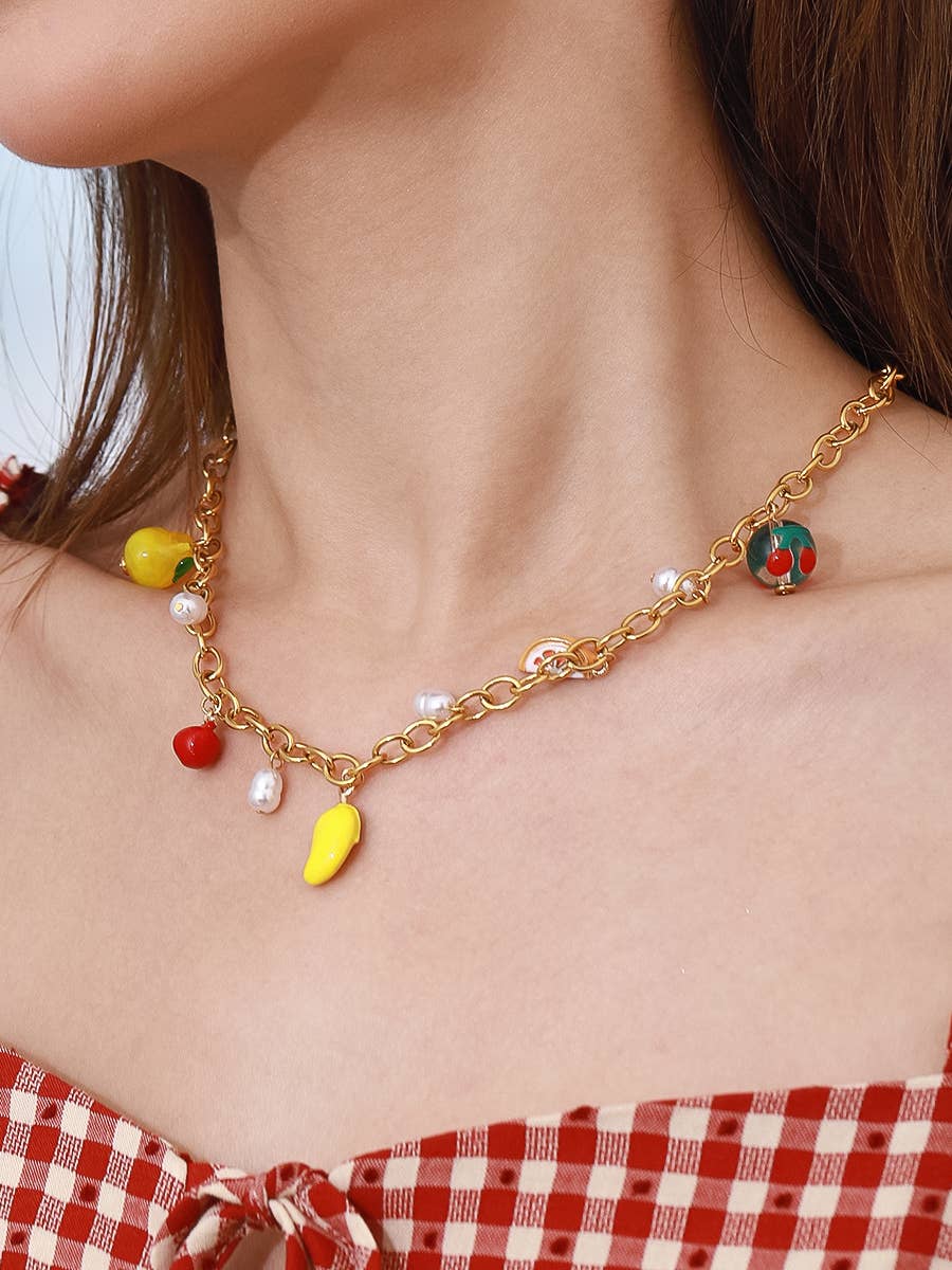 Positano 18K Gold Non-Tarnish Fruit Charm Necklace