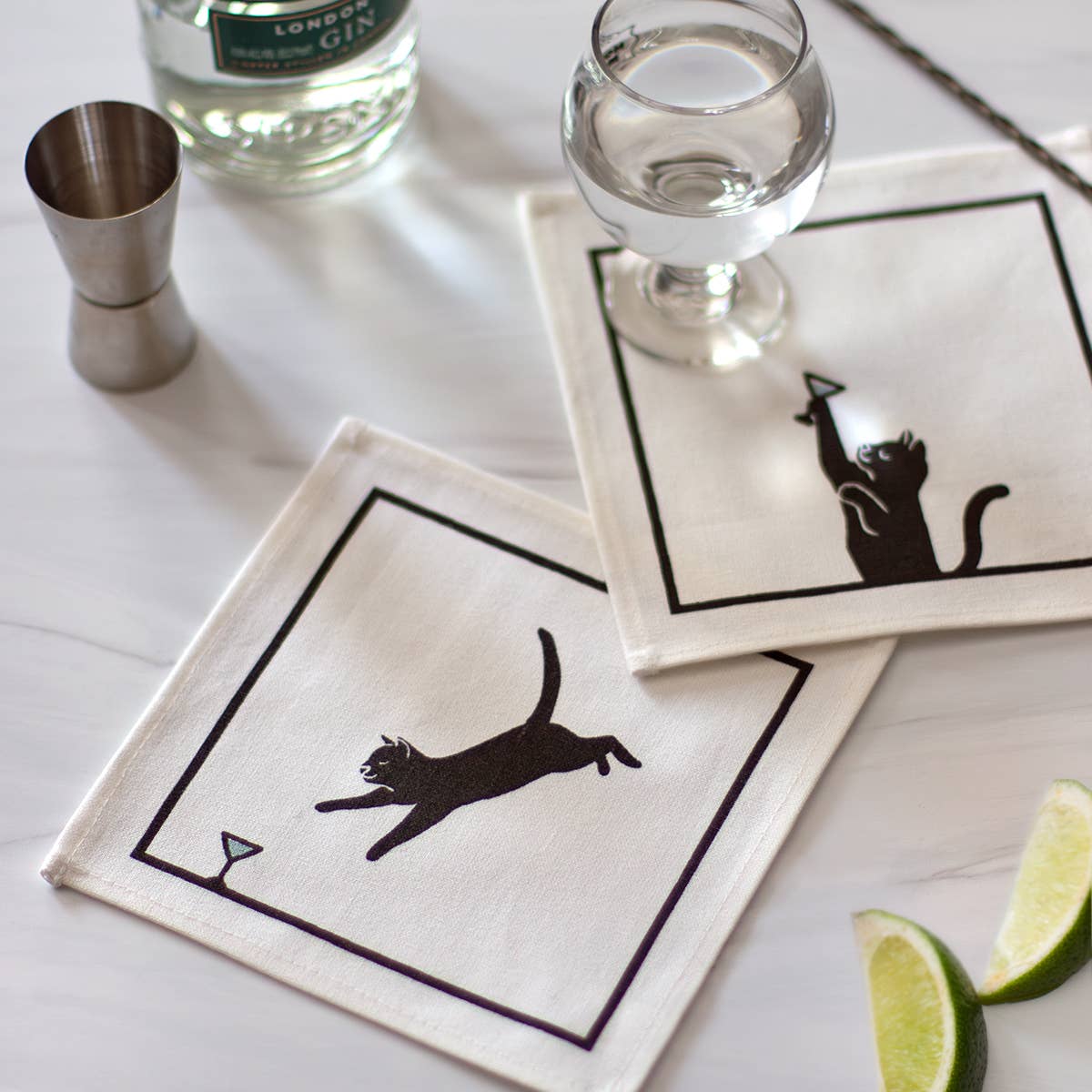 Black Cat Martini Cocktail Napkin Set