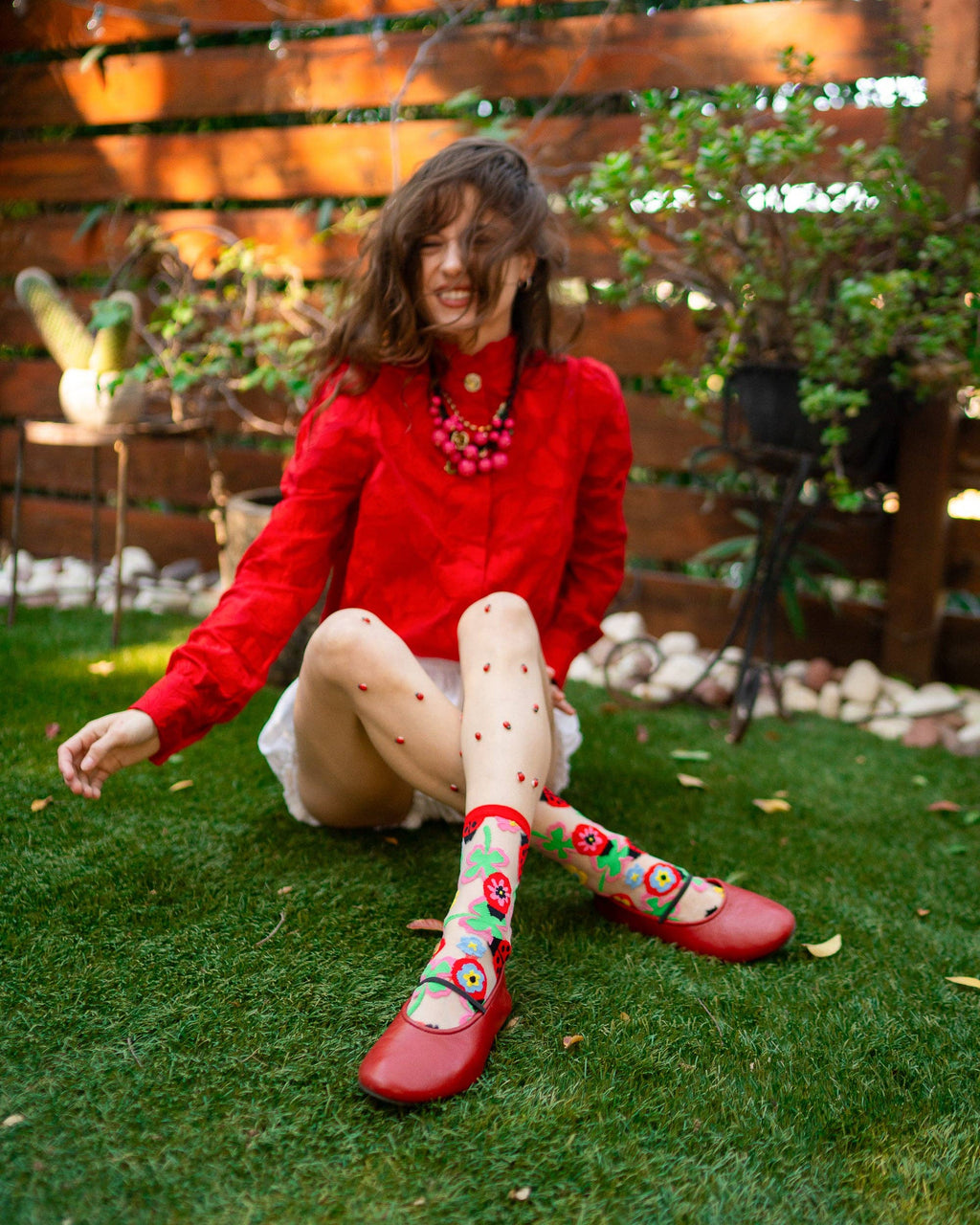 Lucky Ladybug Sheer Crew Sock