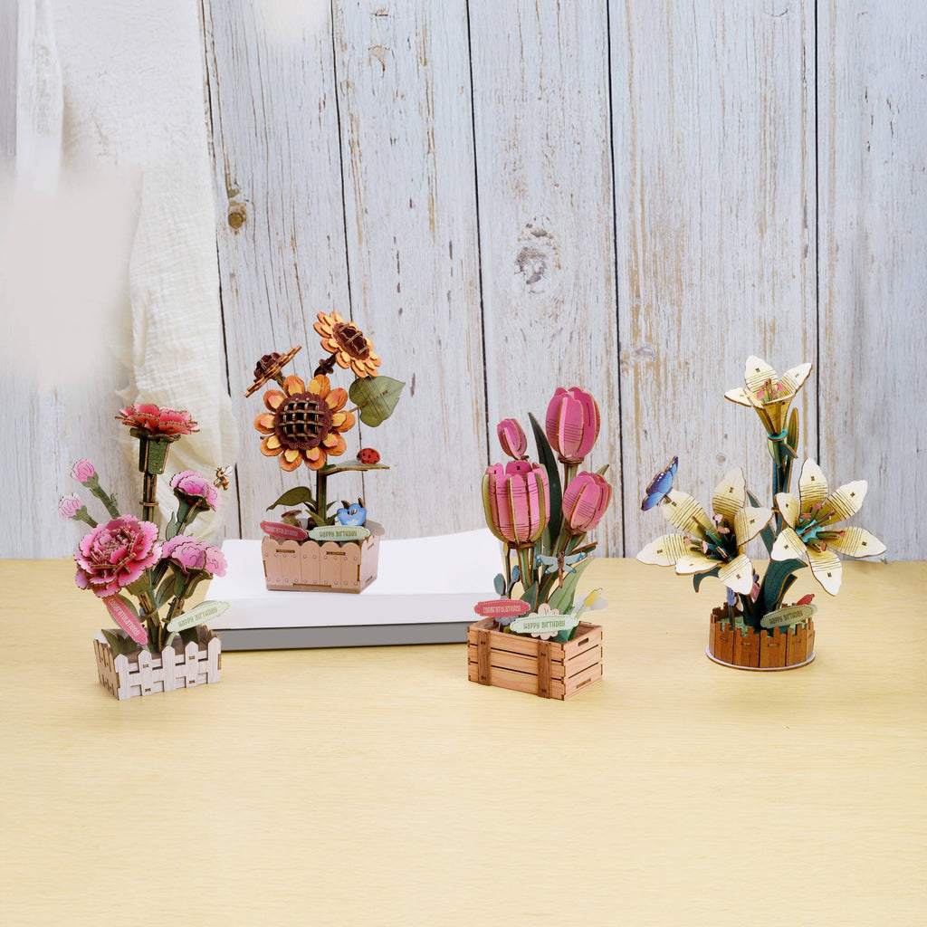 DIY Wooden Puzzle Kit - Pink Tulip Bloom Set