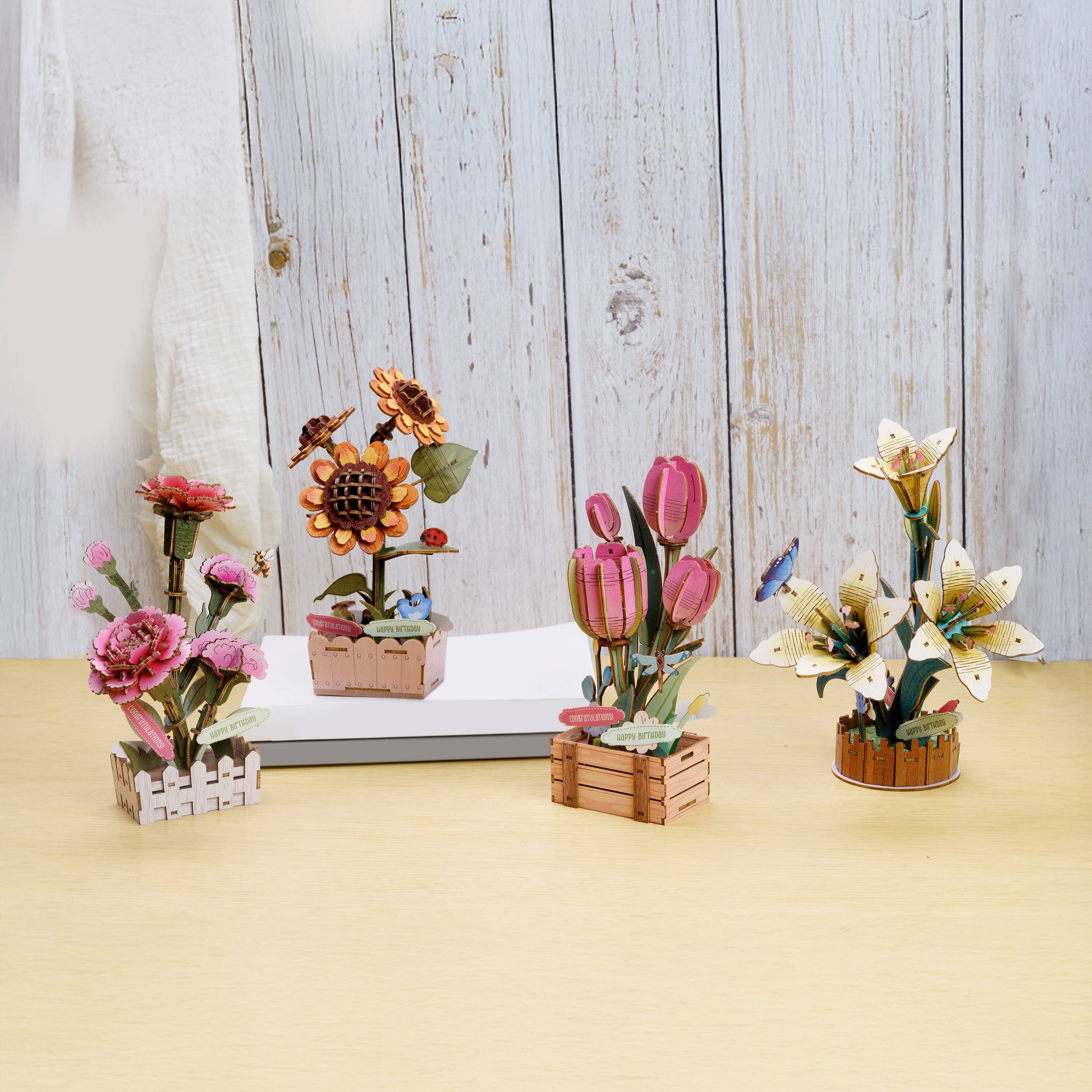 DIY Wooden Puzzle Kit - Pink Tulip Bloom Set