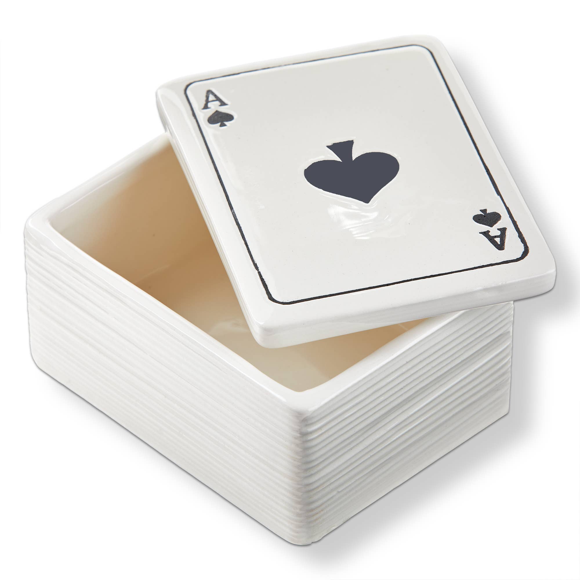 Ace of Spades White Earthenware Lidded Trinket Box
