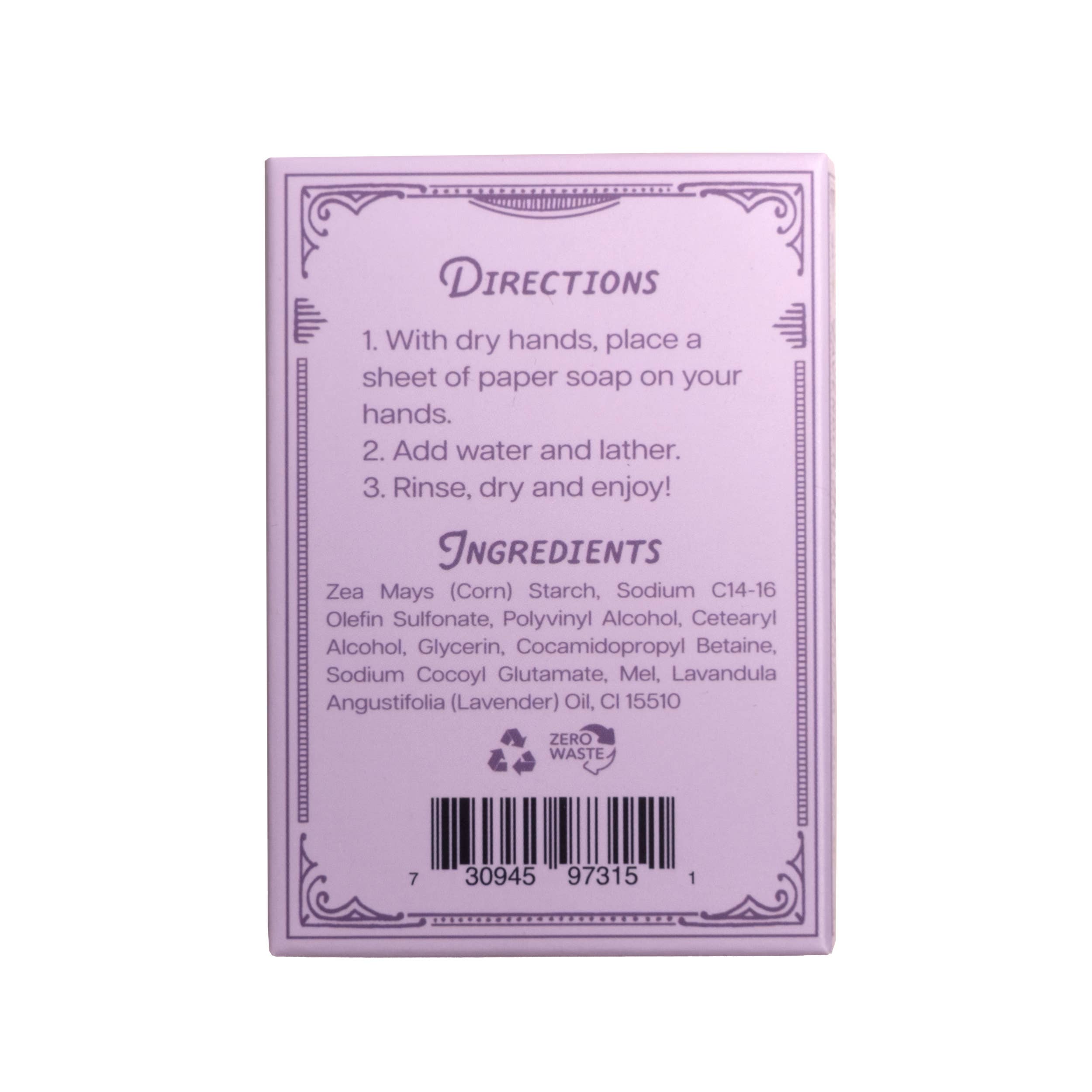 Paper Soap – Lavender Honey Scent, Travel Size, 50 Sheets