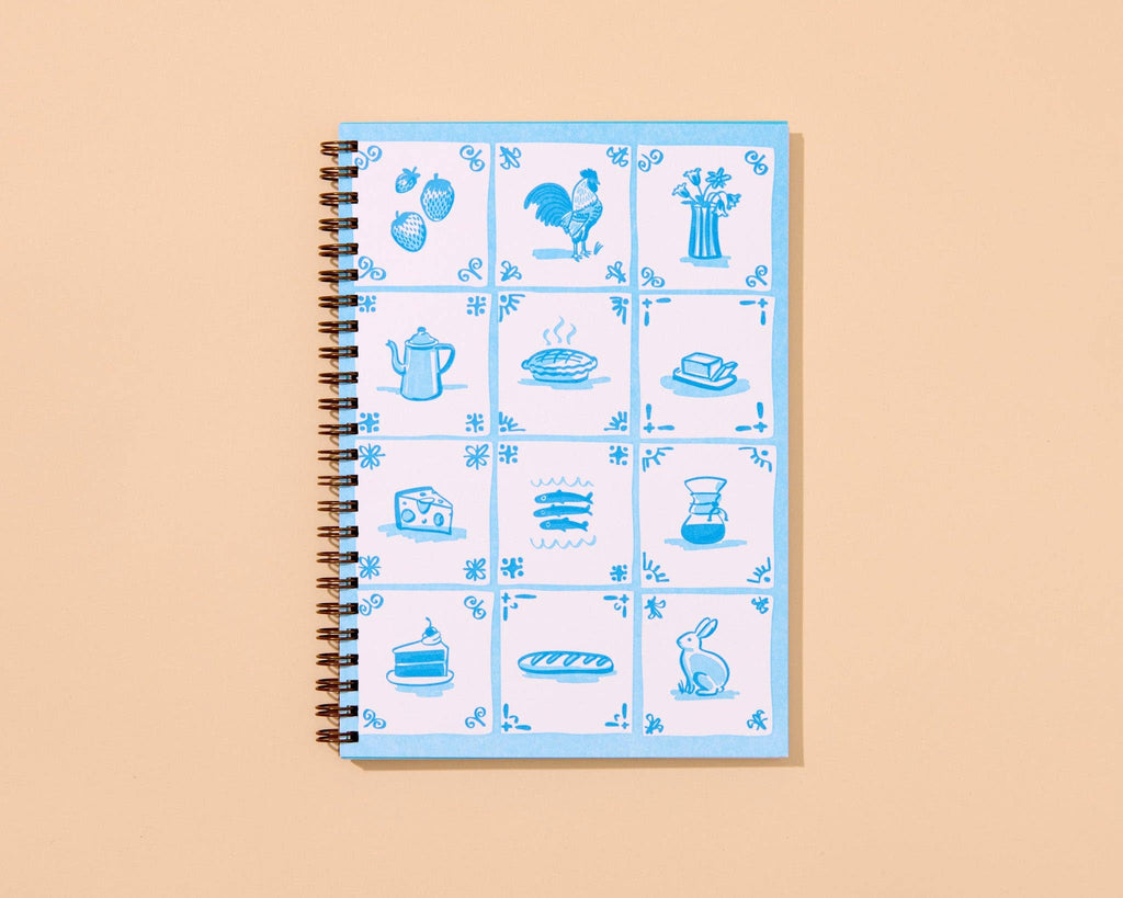 Delft Tile Letterpress A5 Spiral Notebook
