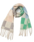 Green & Pink Tassel Plaid Scarf