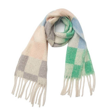 Green & Pink Tassel Plaid Scarf