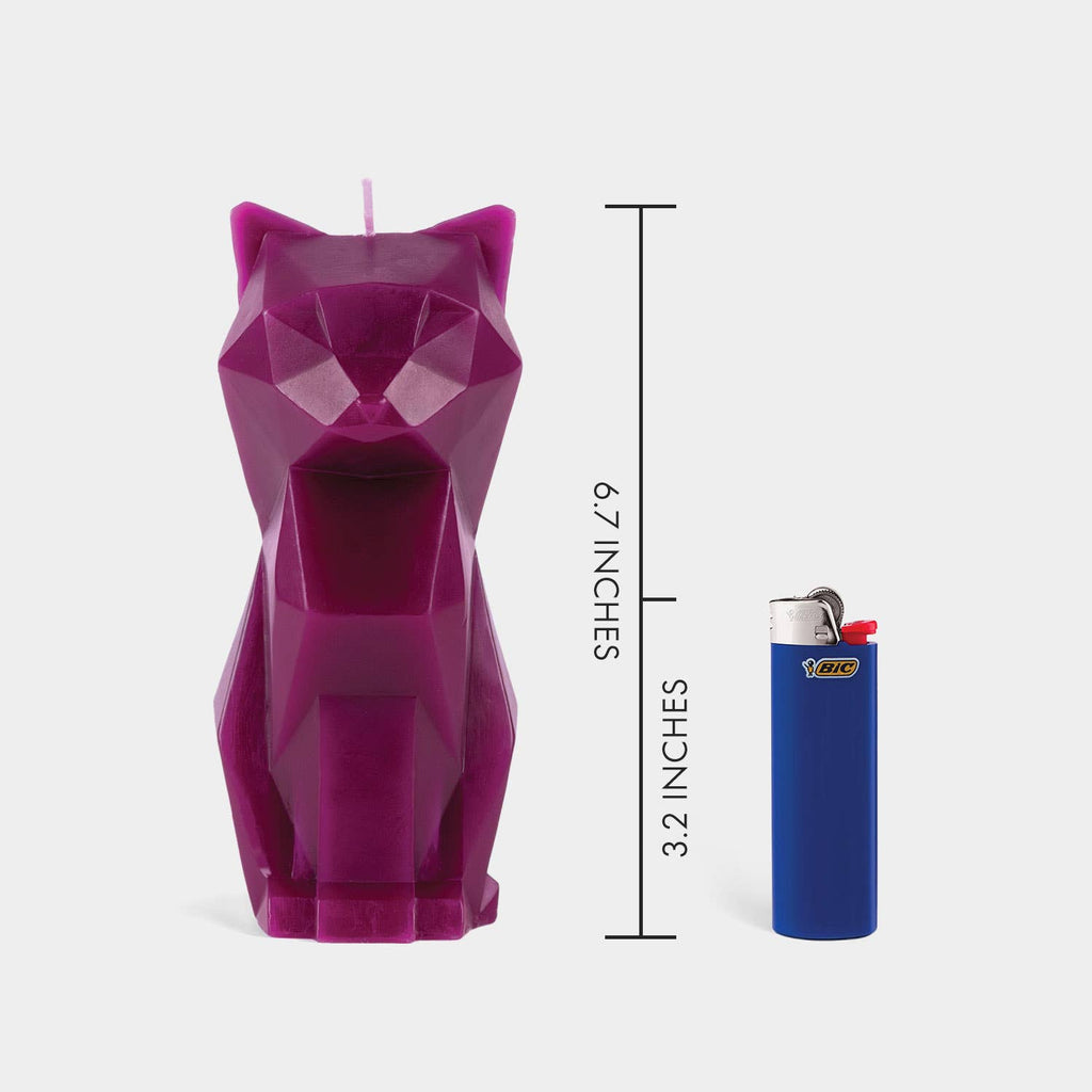 PyroPet Kisa Cat Skeleton Candle - 7" Tall, Burgundy